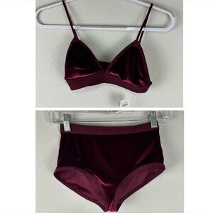 NEW Anthropologie Dark Red Velvet Triangle Bra and Brief Set Size XXS
